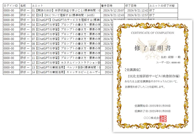 CSVファイル・修了証イメージ